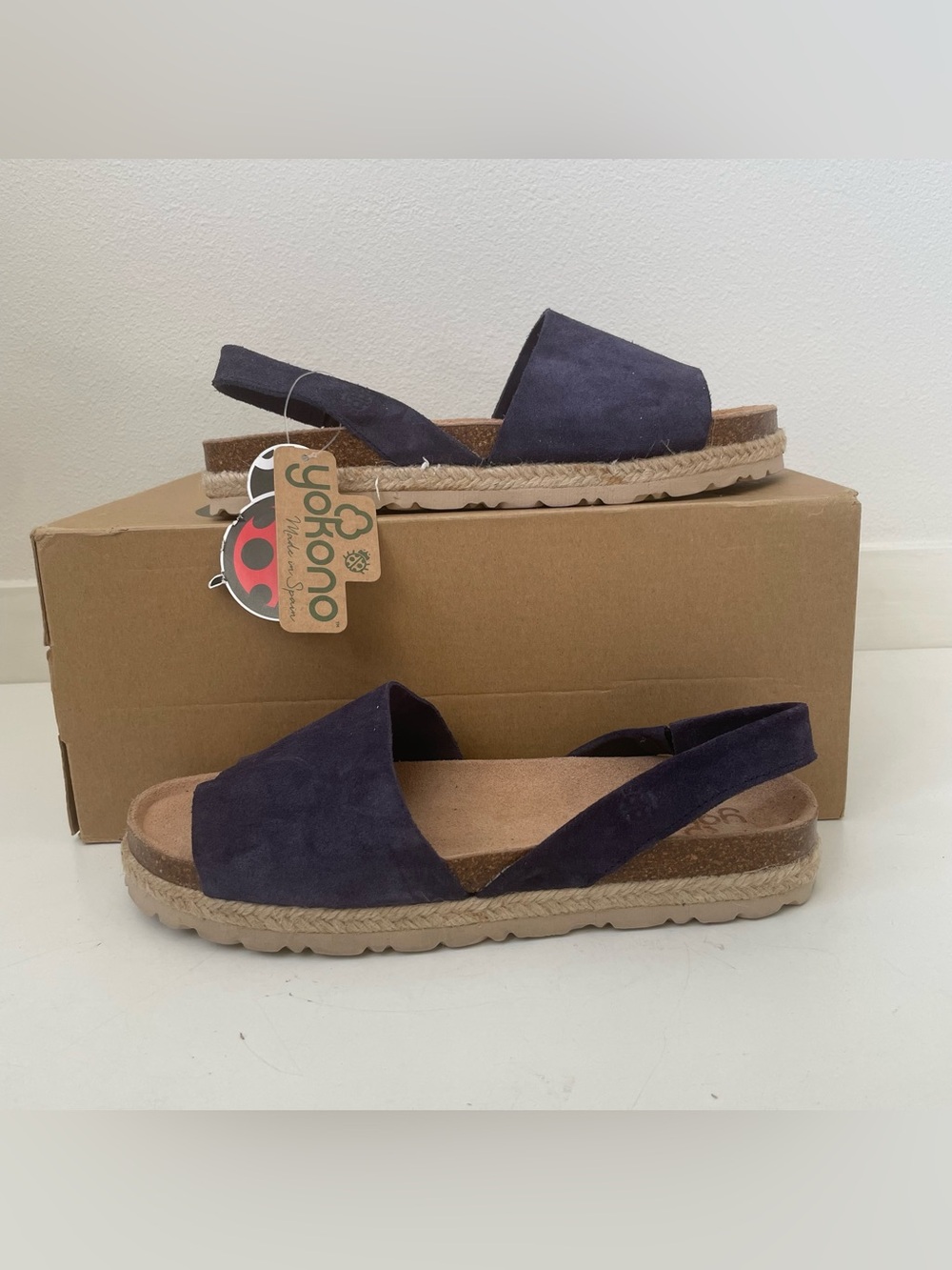 NEW Yokono Wedge Sandals Size 9.5 Navy Suede Coastal Shoes Made in Spain
